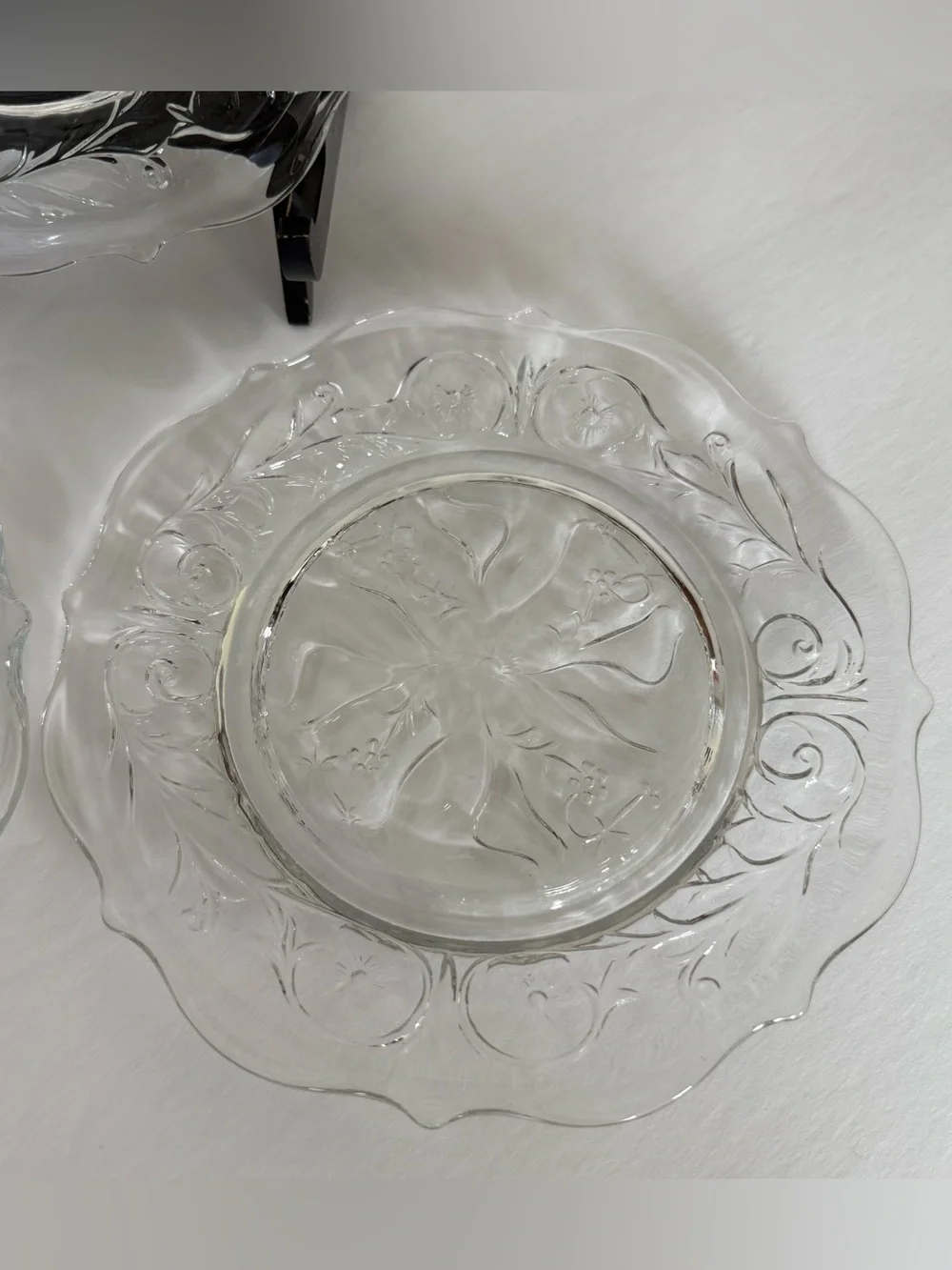 Set of 3 Vintage McKee Rock Crystal Clear Scalloped Edge Side Plates